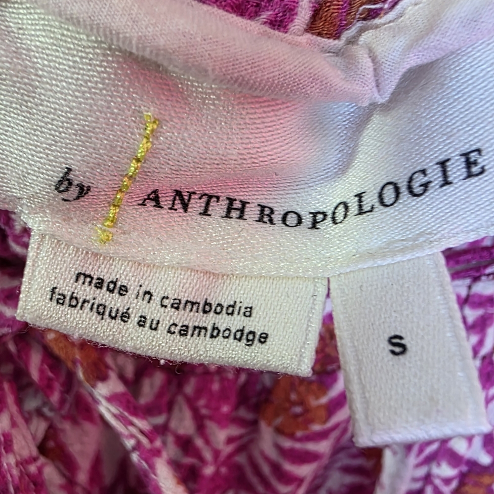 Anthropologie Pink Floral Boho Smocked Jogger Pants Flowy Sz Small - Picture 5 of 9